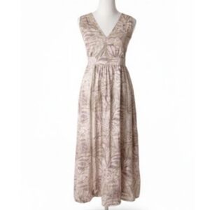 Sundance Women's Size 14 Tan Boho Tropical Pattern Sleeveless Cotton Maxi Dress